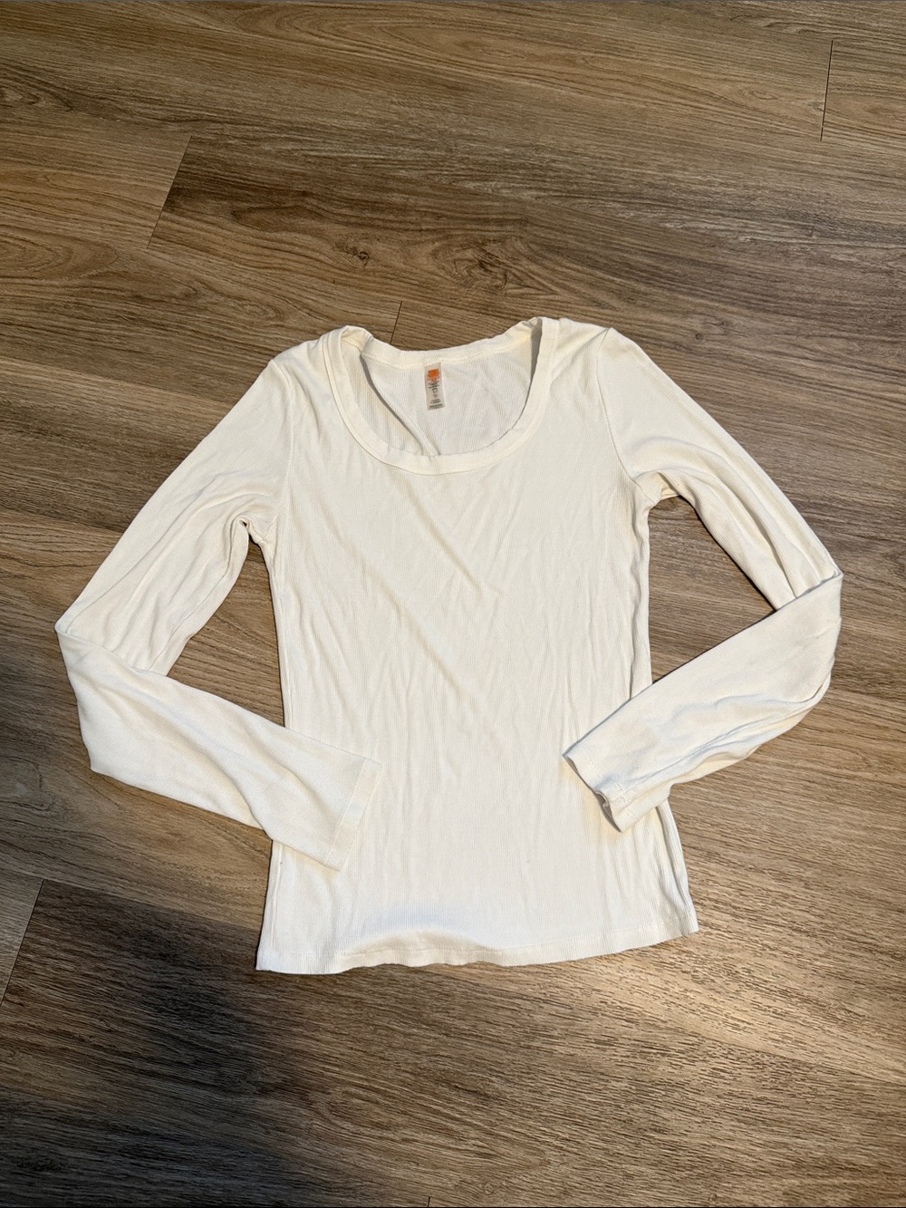 Mono B Off-White Ribbed Long Sleeve Scoop Neck Tee